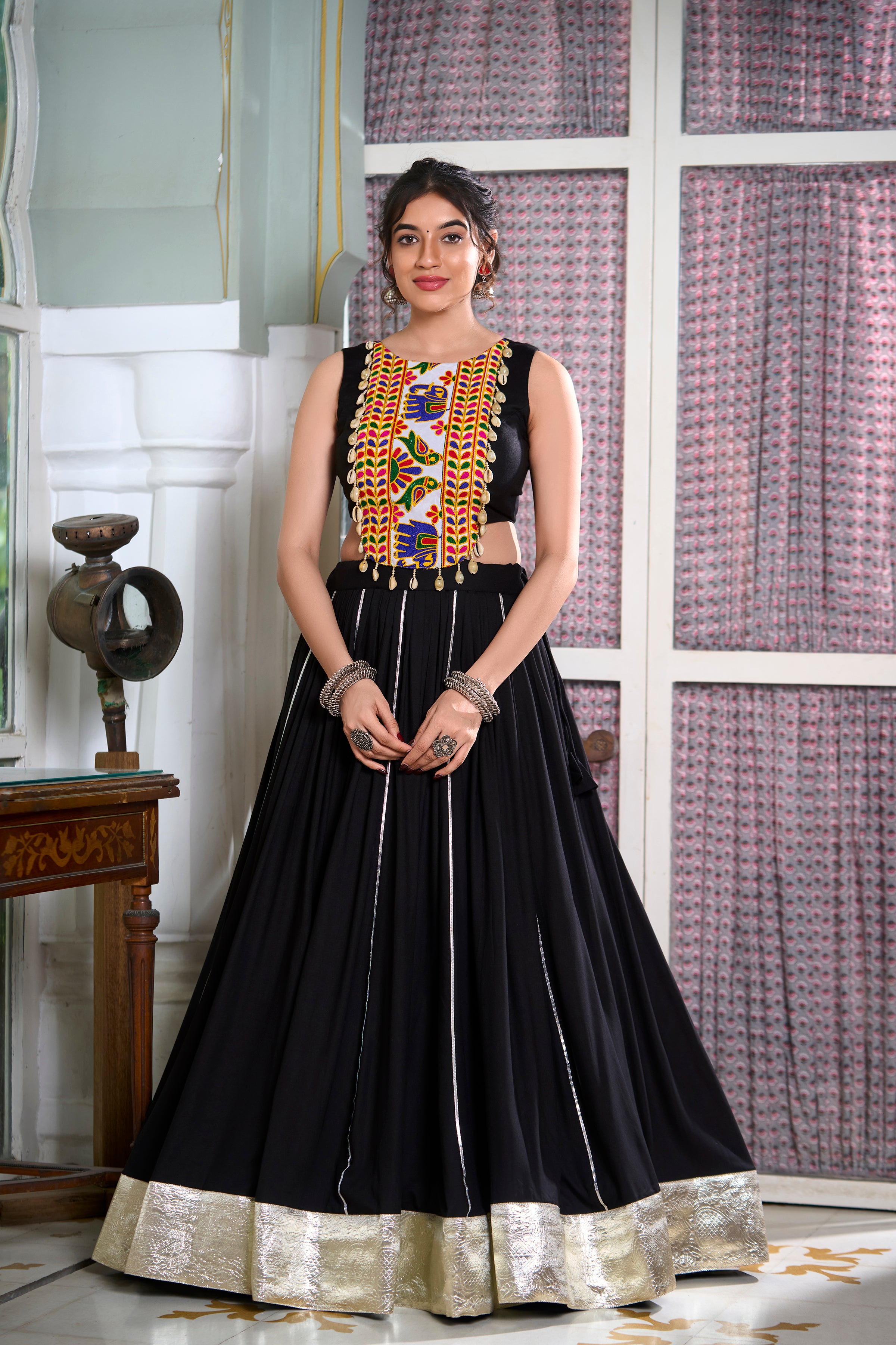 Festive Fashion atIts Best: Rayon Lehenga and Gamthi Work Blouse for Navratri β¨π